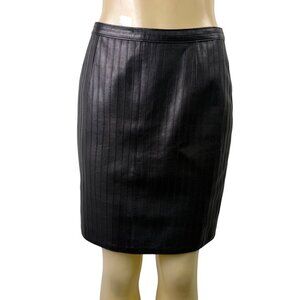 Vakko Women Black Leather Pencil SkirtStylish Vertical Detail Back Zipper Sz 8